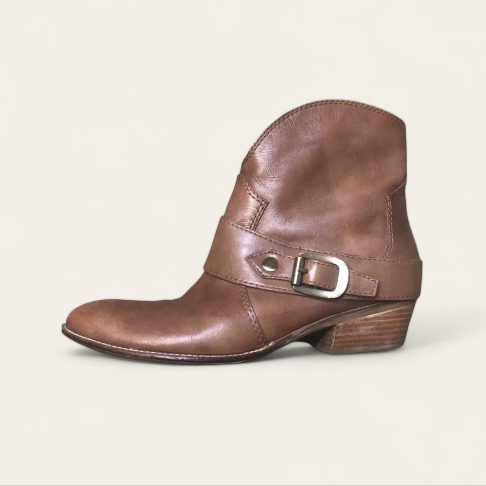 Franco Sarto Brown Leather Ankle Boot with Buckle
